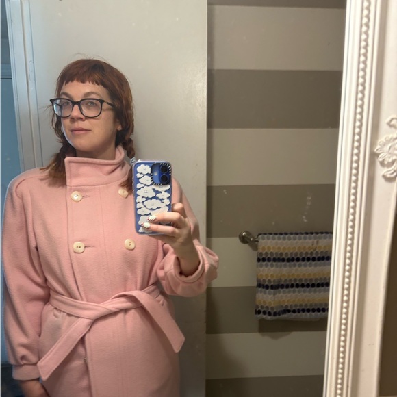 Vintage bubblegum pink 1980s electré Paris wool car coat size 5/6 (small) - Picture 5 of 11